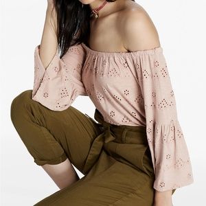Lucky Brand Eyelet Off The Shoulder Blush Top